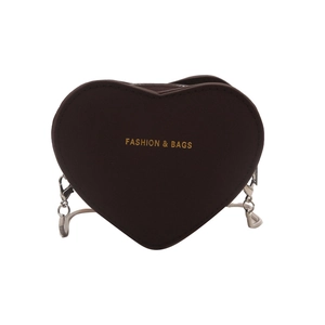 Minimalist heart-shaped crossbody bag in dark brown with elegant silver chain strap