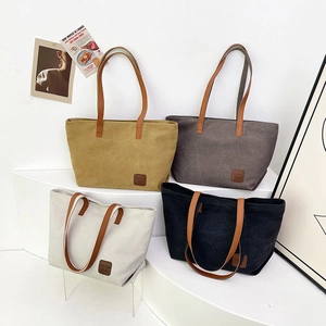 Sacs cabas en toile minimalistes en jaune, gris, blanc et noir avec anses en cuir