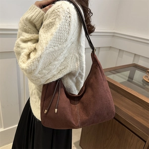 Sac à Bandoulière Hobo Vintage pour Femme en PU Effet Daim Surpiqûres Contrastées Grande Capacité Sac Fourre-Tout avec Gland