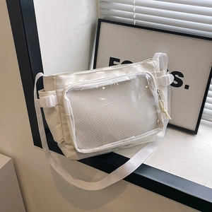 Nylon Large Capacity Ita Bag With Clear Window Women Minimalist Messenger Shoulder Bag Preppy Style School Tote Bag