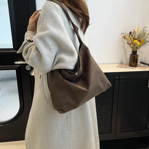 Minimalist large brown tote bag for women, spacious shoulder bag for commuting and school