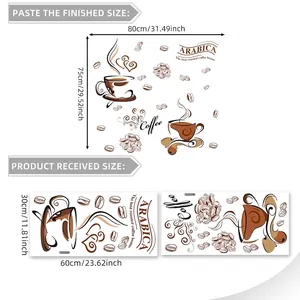 Arabica coffee cup wall stickers set with waterproof brown PVC decals for home decor