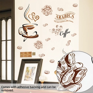 Close-up of brown Arabica coffee wall sticker with self-adhesive backing detail