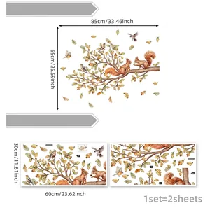 Creative squirrel and birds on tree branch wall stickers for living room decor