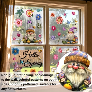 Spring gnomes and floral static cling window decals with Hello Spring butterfly designs