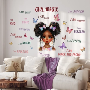 Εμπνευσμένα αυτοκόλλητα τοίχου Black Girl Magic με πεταλούδες για διακόσμηση
