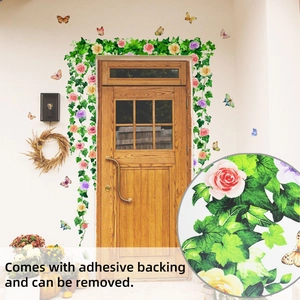 Detalle de vinilos decorativos de flores en acuarela con mariposas y autoadhesivo