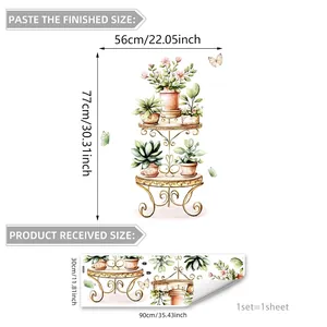 Creative potted plants and butterfly wall decals for living room decor 56x77cm