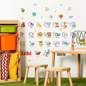 Alphabet Animal Weather Wall Stickers For Kids Room Decor Educational Letters Cartoon Wall Decals Nursery Classroom Decor