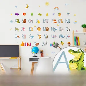 Detailed close-up of self-adhesive animal alphabet wall stickers for kids rooms