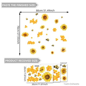 Pegatinas estáticas de girasol y abeja para ventana de salón hogar 80x70cm