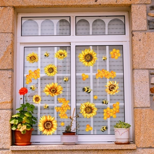 Pegatinas estáticas de girasoles y abejas para decoración de ventanas de vidrio