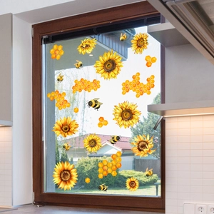 Pegatinas estáticas de girasol y abeja para decoración de ventanas de salón