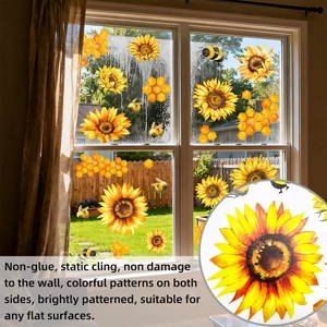 Pegatinas estáticas para ventanas de girasoles y abejas con motivos florales y panales