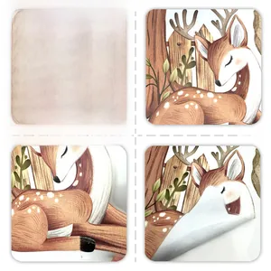 Detail view of cartoon deer wall sticker showing front texture and self-adhesive backing