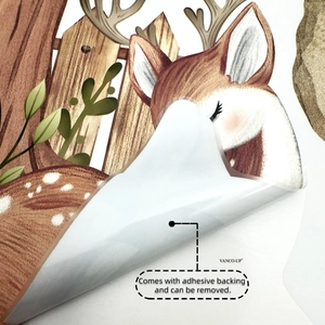 Cartoon animal wall decal with self-adhesive backing showing easy peel and stick process