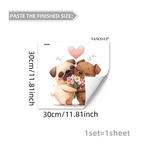 Detailed view of 30x30cm cartoon pug dogs static window sticker for Valentine decor