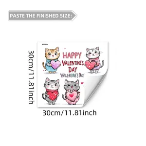Fröhliche Valentinstag Fensteraufkleber mit Comic-Katzen und Herzen für Glasdeko