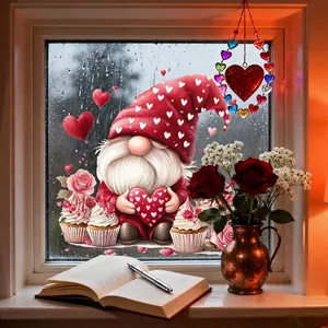 Valentinstag Gnom und Herz Katze Fensterbilder Set für Wohnzimmer Glas Dekoration