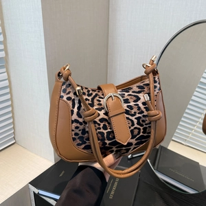 Women Vintage Leopard Print Shoulder Bag PU Leather Retro Underarm Bag Fashion Knotted Strap Small Square Crossbody Bag