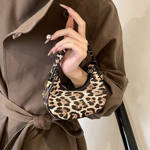 Mini crescent leopard print handbag with gold hardware for women, 2024 trendy style