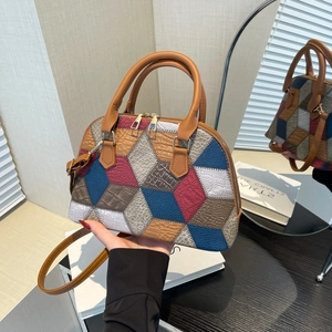 Sac Coquillage Mode Femme Bloc de Couleur Géométrique Surpiqûre Sac à Main Cuir PU Épaule Bandoulière Accents Dorés