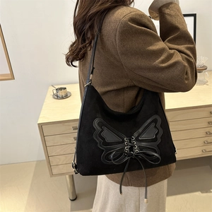 Retro Butterfly Suede-textured PU Leather Underarm Bag For Women Vintage Hobo Shoulder Bag Commute Fashion Handbag Zipper