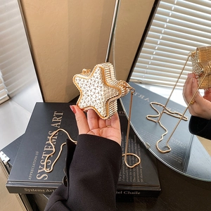 Star Shaped Mini Crossbody Bag Rhinestone Encrusted Evening Clutch With Metal Chain Strap Sparkly Pentagram Purse