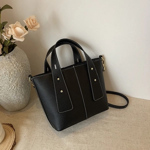 Damen Litschikorn PU Leder Schultertasche Kontrastnähte Große Kapazität Handtasche Casual Eimertasche Abnehmbarer Gurt Mode Tote