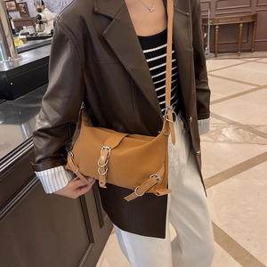 Women Cool Industrial Style Shoulder Bag PU Leather Multi Metal Buckle Decor Underarm Bag Fashion Street Trend Crossbody Bag
