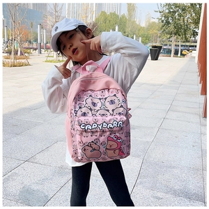 Rosa Capybara Cartoon Kinderrucksack mit atmungsaktiven Seitentaschen für Schule
