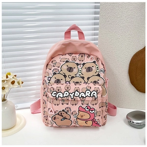 Rosa Schüler-Rucksack mit süßen Capybara-Mustern und strapazierfähigem Nylongewebe