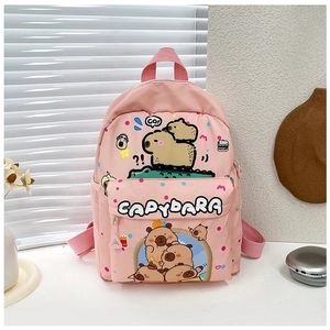 Rosa Kinderrucksack mit Wasserschwein-Motiv, mehreren Taschen und süßem Grafikdruck