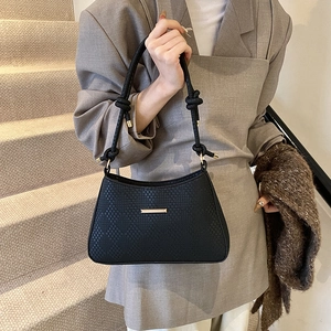 Women Woven Texture PU Leather Underarm Bag Fashion Knot Strap Hobo Shoulder Bag With Gold Metal Decor Daily Purse