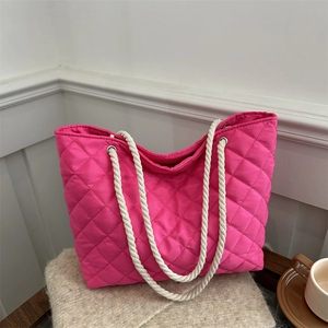 Borsa Tote da Donna Grande Capacità in Cotone Trapuntato Casual Borsa a Tracolla Imbottita Invernale Semplice Tinta Unita