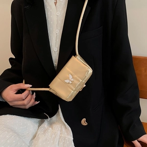 Women Mini Butterfly Decoration Crossbody Bag PU Leather Quilted Shoulder Bag Fashion Small Square Chain Bag For Party