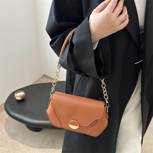 Chic brown leather small square bag with wavy flap and gold lock for women 2025 fashion