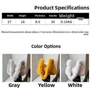 Specifiche dettagliate sulle dimensioni per borse hobo in peluche 27x16x8,5cm in tre colori