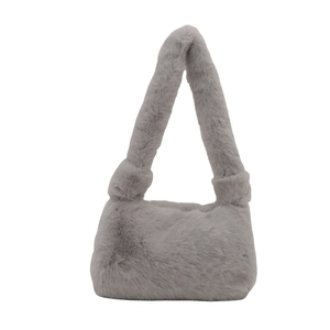 Borsa tote grigia minimalista in peluche con ampia tracolla morbida per l'autunno
