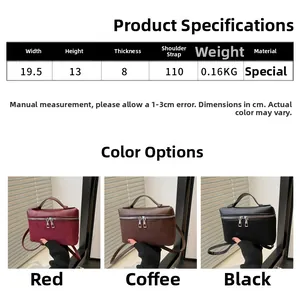 Detailed dimension guide showing 19.5x13x8cm size for minimalist square bucket bag