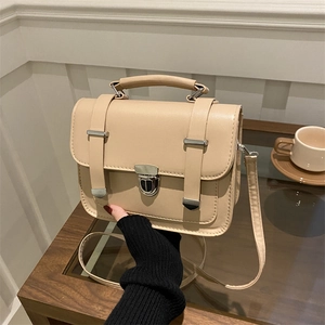 Vintage PU Leather Shoulder Bag For Women Korean Style Square Crossbody Handbag With Top Handle Flap Metal Buckle Daily Purse