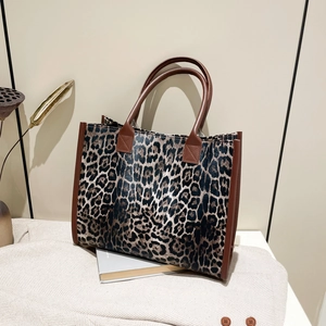 Leopard Print Tote Bag PU Leather Large Capacity Shoulder Bag For Women Vintage Street Trendy Fashion Commuter Handbag