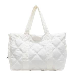Grande borsa tote in nylon trapuntato bianco con motivo a rombi e stile minimalista