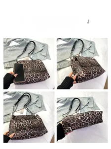 Leopard print crossbody bag detail showing chain strap and multi-angle product views