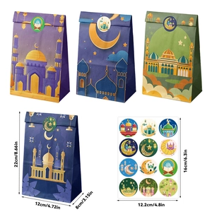 Sacchetti regalo in carta kraft per Eid con stampe di moschee e dimensioni 22x12x8cm