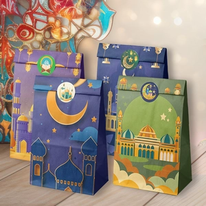 Sacchetti regalo in carta kraft Eid Ramadan con motivi di luna stella e adesivi
