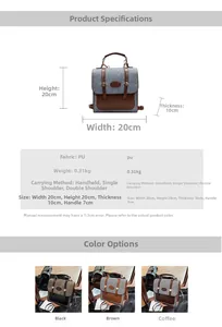 Detail view of mini backpack features 20x20x10cm size and grey canvas PU stitching design
