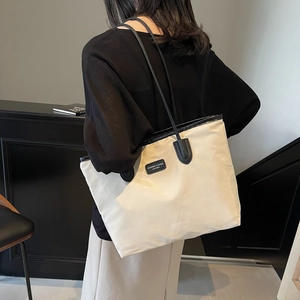 Women Casual Large Capacity Tote Bag Nylon Waterproof Shoulder Bag For Commuting Minimalist Contrast Color Fashion Handbag