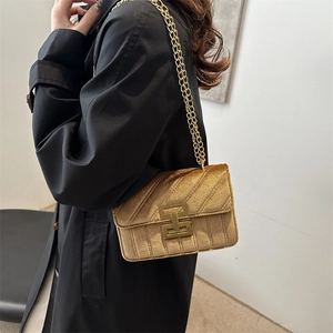 Chique gewatteerde gouden fluwelen crossbodytas voor dames met metalen ketting