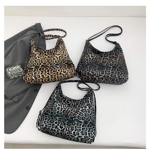 Three leopard print large-capacity hobo bags in brown, dark coffee, and silver gray